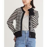 ブラック | n'OrLABEL透かし編みボーダー柄ニットカーディガン | osharewalker