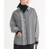 チャコール | n'OrLABELミックスストライプフリルシャツ | osharewalker