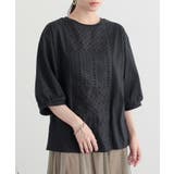 ブラック | n'OrLABELコットンレース切替ぽわん袖カットソー | osharewalker