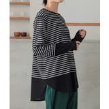 ブラック | n'OrLABEL異素材ボーダーレイヤードカットソー | osharewalker