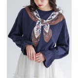 ネイビー | somari imaginationスカーフプリントカットソー | osharewalker