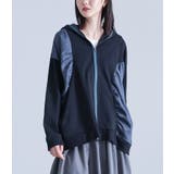 ブラック | kOhAKU異素材ギャザー切替パーカー  | osharewalker