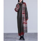 ボルドー | kOhAKUチェック切替タートルニットワンピース  | osharewalker