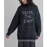 ネイビー | n'OrLABELロゴジャカードモヘヤタッチニット | osharewalker