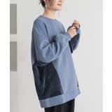 ブルー | n'OrLABEL裏起毛異素材切り替えチュニックスウェット | osharewalker