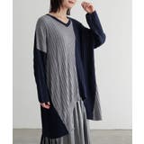 ネイビー | n'OrLABELラウンドヘム配色リブニット | osharewalker