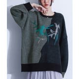 ブラック | kOhAKU配色箔プリントアート柄ニット | osharewalker