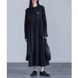 ブラック | kOhAKU異素材アシンメトリープリーツワンピース  | osharewalker