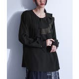 ブラック | kOhAKU異素材配色プリーツブラウス | osharewalker