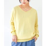 ライトイエロー | n'OrLABELゆるやかVネックシンプル綿ニット | osharewalker