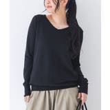 ブラック | n'OrLABELゆるやかVネックシンプル綿ニット | osharewalker