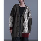 杢チャコール | kOhAKUアシメアーガイル柄ニットカーディガン  | osharewalker