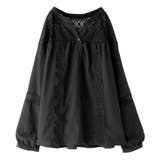 ブラック | n'OrLABELレースデザインキーネックブラウス | osharewalker