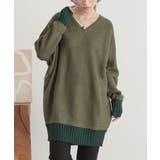 カーキ×グリーン | n'OrLABEL配色Ｖネックニット  | osharewalker