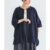 ネイビー | n'OrLABELダブルガーゼバンドカラーシャツ  | osharewalker