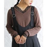 ブラック | n'OrLABELあったかVネックレースロンT | osharewalker