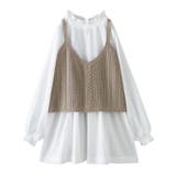 ベージュ | n'OrLABELニットベスト×チュニックブラウスセット | osharewalker