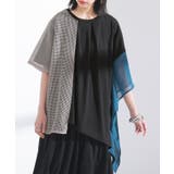 ブラック | kOhAKU異素材アシメメッシュカットソー | osharewalker