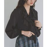ブラック | somari imaginationボウタイ付きラッフルフリルブラウス | osharewalker