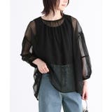 ブラック | n'OrLABELランタンスリーブチュールトップス | osharewalker
