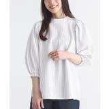 オフホワイト | n'OrLABELストライプ柄ボリューム袖ブラウス | osharewalker