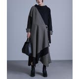 ブラック | kOhAKU無地×ストライプ切替デザインアシメワンピース  | osharewalker