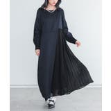 ダークネイビー | somari imagination異素材プリーツ切替アシメワンピース | osharewalker