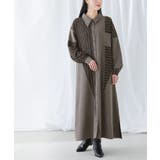 チャコール | kOhAKUストライプ柄切替アシメシャツワンピース | osharewalker