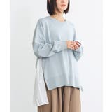 ライトブルー | n'OrLABEL異素材バックプリーツVネックニット | osharewalker