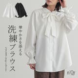 n'OrLABELボウタイ付きシャーリングプリーツブラウス | osharewalker | 詳細画像1