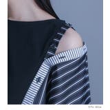 kOhAKUストライプ柄切替ボタン開きアシメTシャツ | osharewalker | 詳細画像3 