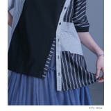 kOhAKUストライプ柄切替ボタン開きアシメTシャツ | osharewalker | 詳細画像13 