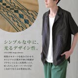 n'OrLABEL幾何学柄刺繍デザイン開襟シャツ | osharewalker | 詳細画像2 