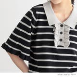 somari imaginationボーダー柄フリルニットポロシャツ | osharewalker | 詳細画像12