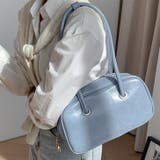 ブルー | ミニボストンバッグ 横長バッグ ハンドバッグ | REAL STYLE