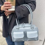 ブルー | ミニボストンバッグ 横長バッグ ハンドバッグ | REAL STYLE