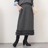 チャコール | スカート ウールライク 裾フリル | REAL STYLE