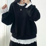 ブラック | ライトスウェット レイヤード風 トレーナー | REAL STYLE