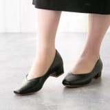 1020ブラックpu | Vカット スクエアトゥ チャンキーヒール | welleg