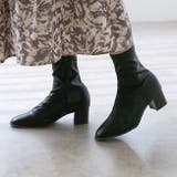 1025ブラックxウッドヒールPU | ショートブーツ レディース チャンキーヒール | welleg