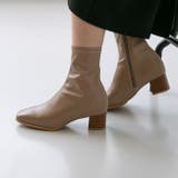 1037グレージュxウッドヒールPU | ショートブーツ レディース チャンキーヒール | welleg