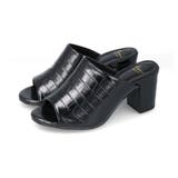 1025ブラッククロコPU | オフィスで履き替え オフィスミュールサンダル 7㎝ヒールver | welleg