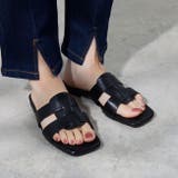 1020ブラックPU | 編み込みストラップ フラットヒール サンダル | welleg