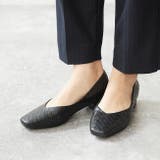 1025ブラックキルトPU | Vカット スクエアトゥ チャンキーヒール | welleg