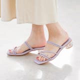 1110ラベンダーPU | スクエアトゥ5連ストラップクリアヒールサンダル ストラップサンダル 編みサンダル | welleg