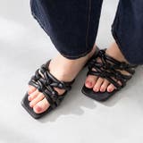 1020ブラックPU | ストラップサンダル 編み チューブストラップ | welleg