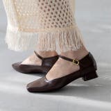 1086ダークブラウンPU | スクエアトゥ ストラップ 変形ヒール | welleg