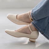 1001アイボリーPU | スクエアトゥ ストラップ 変形ヒール | welleg