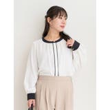 オフホワイト | アソート柄パールボタン配色ブラウス | Re-J&SUPURE