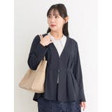 紺 | 【接触冷感】【ストレッチツイル】ノーカラーペプラムジャケット | Re-J&SUPURE